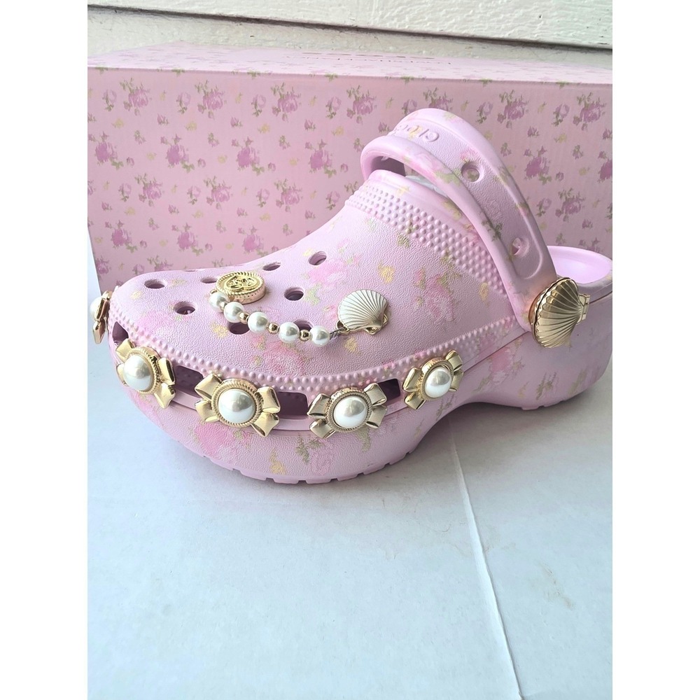 NWT Womens LoveShackFancy x Crocs Classic Platform Clog - Ballerina Pink Size 5